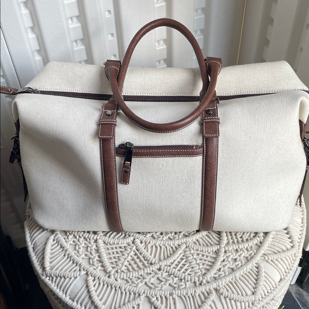Canvas Travel Duffel Bag with Brown Trim